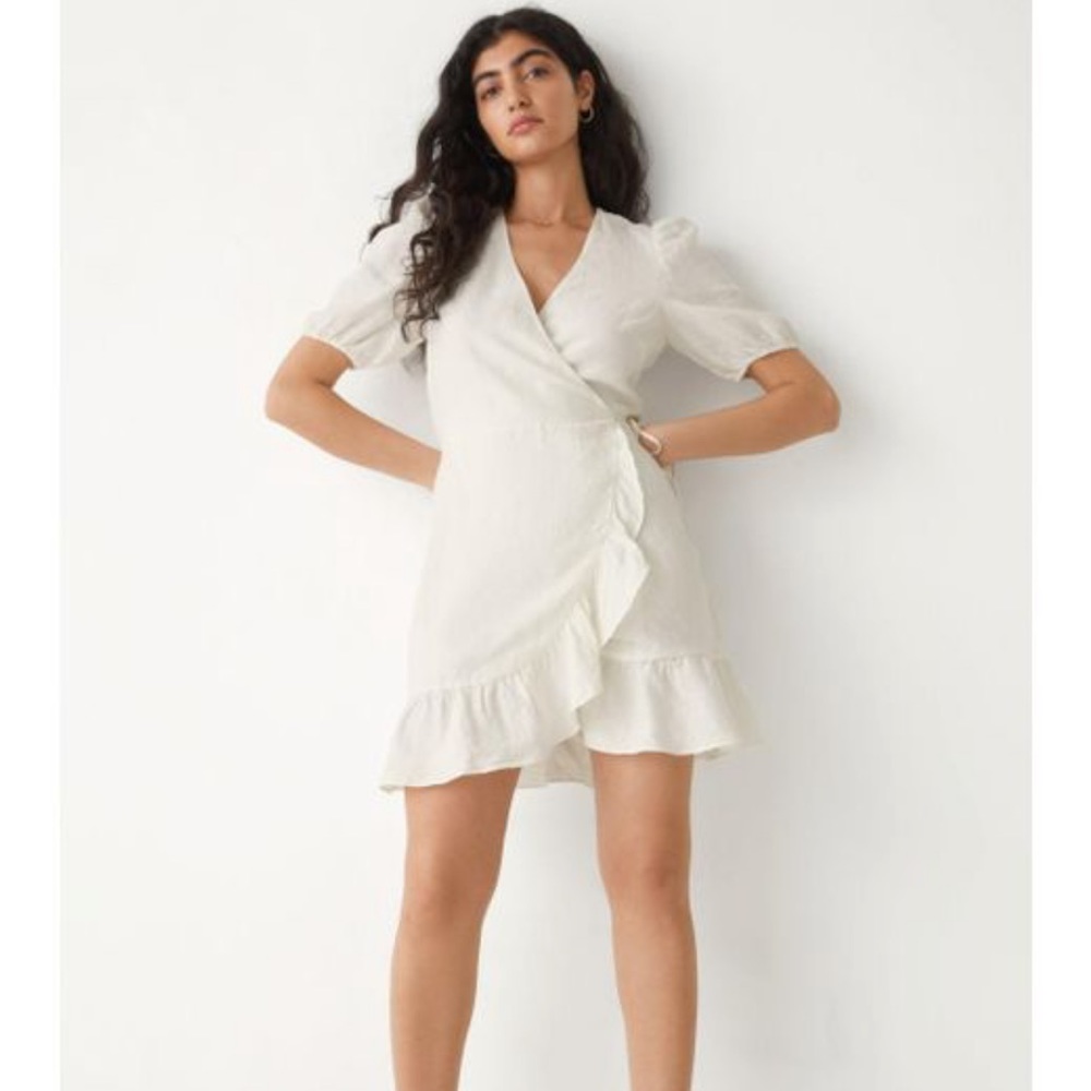 & Other Stories White Puff Sleeve Wrap Mini Dress